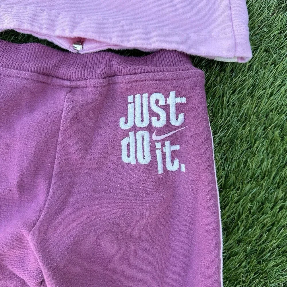 Vtg Y2K Nike Matching Outfit Sweatsuit Girls Size 4T 2 Piece Hoodie Joggers Pink
